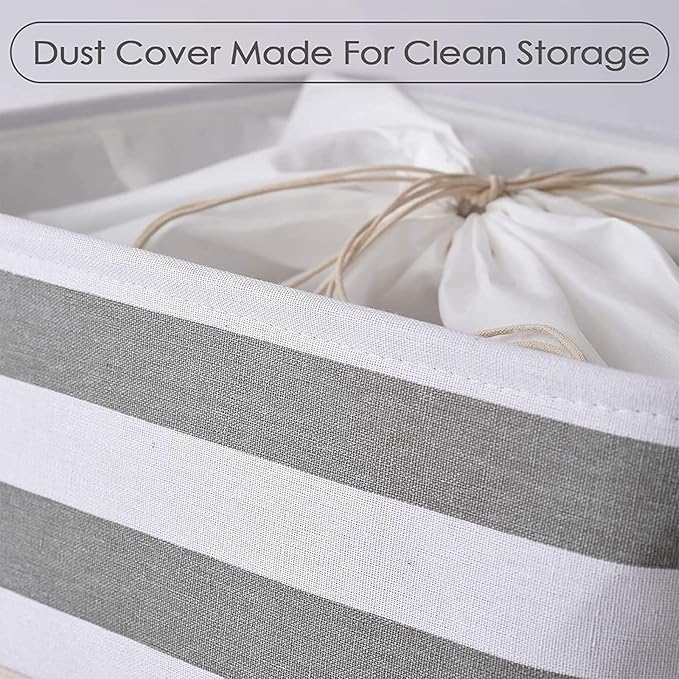 TheWarmHome Jumbo Storage Bins Baskets, Sturdy Fabric Organizing Basket W/Handles, Decorative Foldable Storage Baskets for Shelves Closet Nursery Toy (Grey&White Stripes 3 Pack, 20.5Lx15.7Wx13.8H in)
