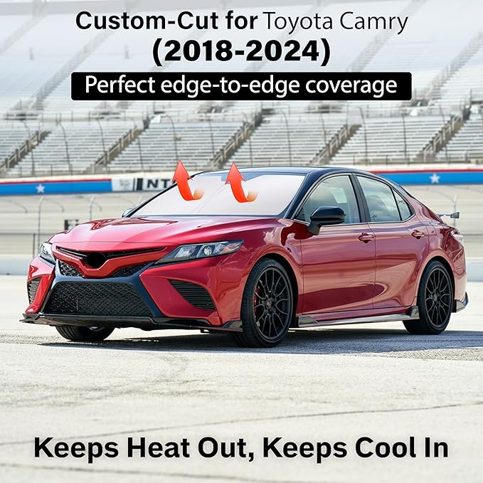 EcoNour Windshield Sunshade for Cars | Full-Coverage Heat & UV Protection | High-Performance Light Blocking Sun Shade | Foldable Design Keeps Interior Cool | Compact Storage- Toyota Camry