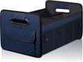 JiatuA Car Trunk Organizer for SUV, Car Storage Organizer Collapsible Multi Compartment Container Box, Adjustable Car Accessories for Women/Men, Dark Blue