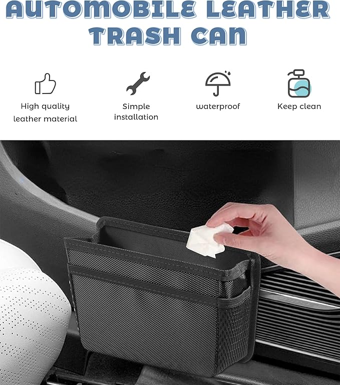 Car Trash Can,Hanging Car Trash Bin,Foldable Multifunctional Vehicle Garbage Organizer Holder Bin with One Roll Trash Bag,Mini Vehicle Trash Bin, Suitable for Most Cars,Trucks,Vans,RVs (Black)