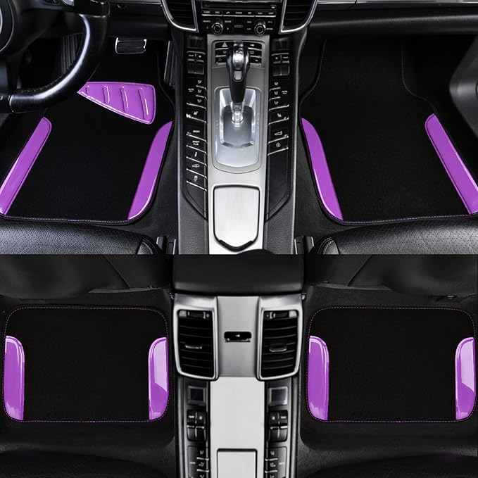 CAR PASS Jelly Waterproof Universal Fit Car Floor Mats, Girly Car Carpet Mats with Anti-Slip Nibbs Backing & Driver Heel Pad Fit for SUV, Vans, sedans, Trucks,Cute car mats of 4pcs for Women (Purple)