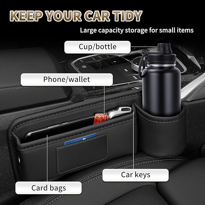Kwak's 2 Pack Car Seat Gap Filler Organizer, Multifunctional Universal Storage Box with Cup Holder for Phone, Glasses (Black)