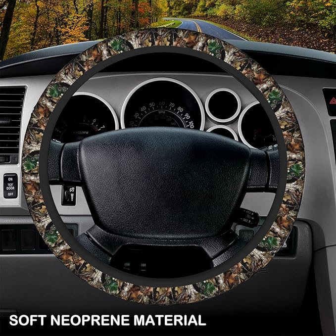 Camo Camouflage Leaf Steering Wheel Cover, Non-slip Breathable Neoprene Steering Wheel Covers, Men Car Accessories Universal 15 Inch Fit Auto, Suvs, Truck