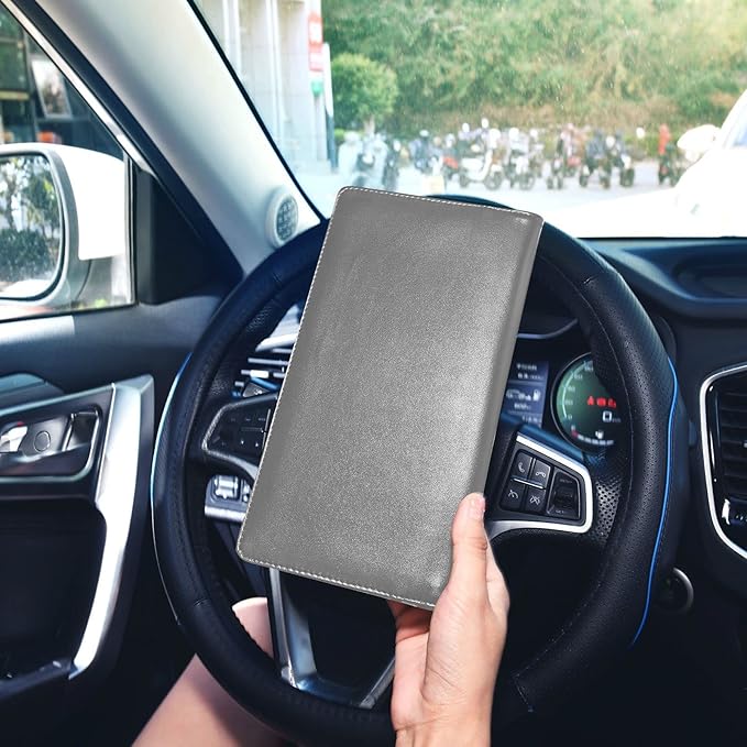 Caihoyu Custom Car Registration and Insurance Card Holder Personalized Leather Glove Box Organize Men Women Wallet Accessories Case for Cards, Essential Document Driver License Dark Gray