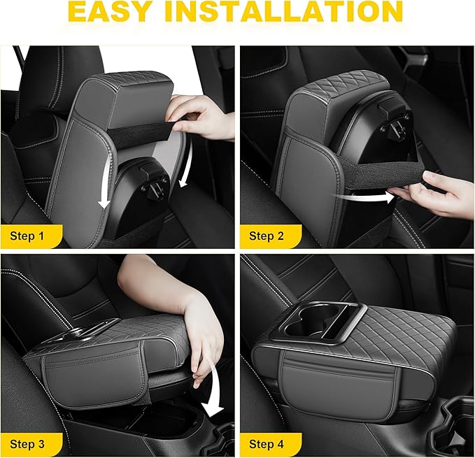 Center Console Cover for XT4: Armrest Cover for Car with 2 Storage Bags - Waterproof Leather Center Console Cover with Cup Holder for Car,Anti-Scratch Auto Armrest Pad Accessory （Grey
