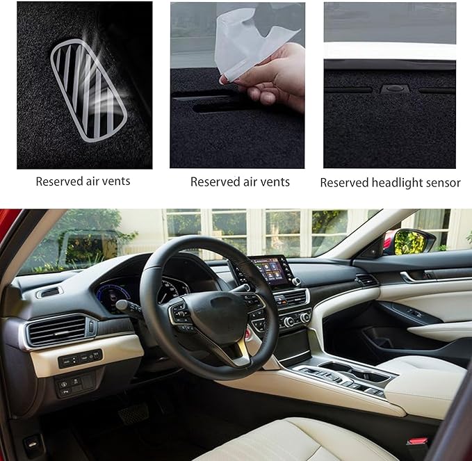 Upgraded Dash Mat for 2018-2022 Honda Accord Polyester Dash Board UV Protection Non-Slip Windshield Reflective Dash Cover Interior Accessory Black