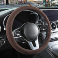 14 inch Brown Suede Steering Wheel Cover, Breathable Non-Slip Sweat-Proof Wear-Resistant No Pilling, Warm in Winter and Cool in Summer