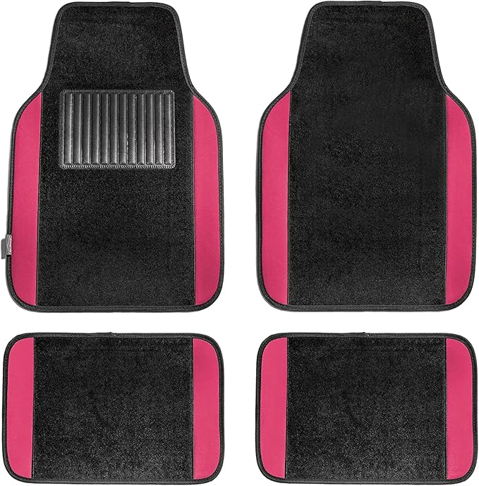 FH Group Automotive Floor Mats – Universal Fit Premium Carpet Car Mats with Driver Heel Pad, Full Set for Cars, SUVs & Trucks - Pink