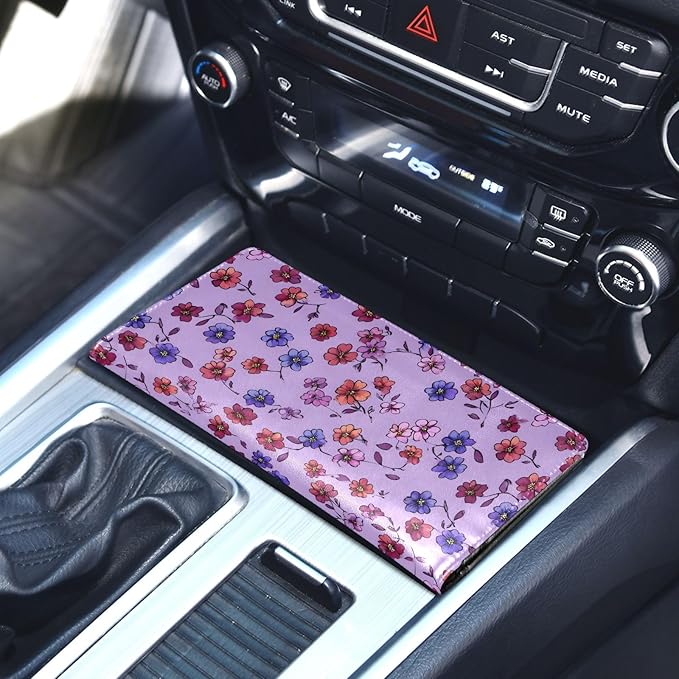 ALAZA Red Blue Flowers Floral Car Registration and Insurance Card Holder Vehicle Glove Box Car Organizer Driver License Documents Holder Waller Case Organizers