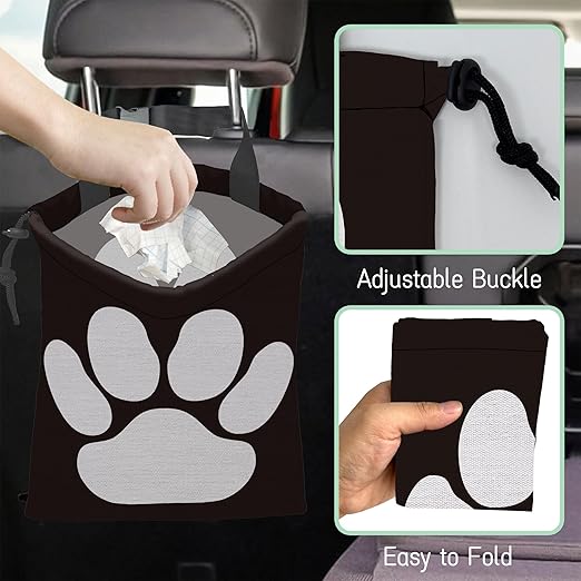 NHNXHWIA Dog Paw Car Trash Bag,Hanging Drawstring Car Garbage Bag,Waterproof Canvas Car Back Seat Organizer with Adjustable Buckle,for Vehicles,SUVs,Camping,Road Trips