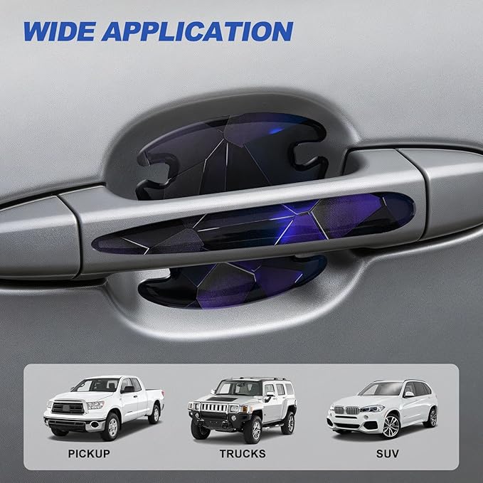 8 Pcs Car Door Handle Sticker, 3D Honeycomb Pattern Car Door Cup Protector, Universal Anti Scratches Auto Doors Handle Protective Film (Black Purple)