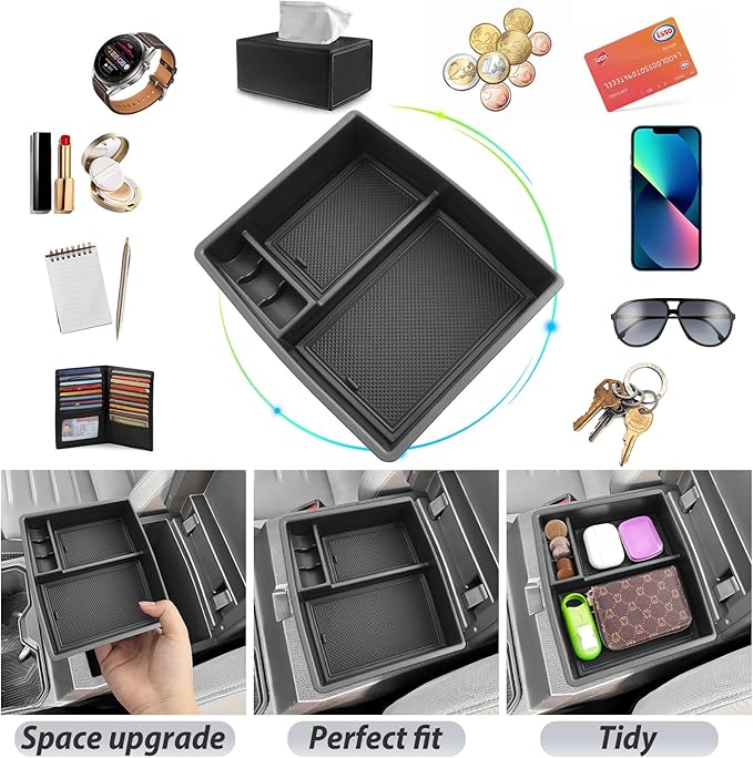 SKTU for 2024 2025 2026 Toyota Tacoma Center Console Organizer 2024 2025 2026 Tacoma (SR/SR5/TRD/Limited/Trailhunter/TRD Pro) Console Tray Toyota Tacoma 2024 2025 2026 Accessories with Coin Holder