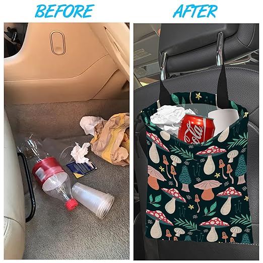 ghatobty Car Trash Bag Mushroom Car Garbage Bag Hanging Car Trash Can for Back Seat with Drawstring