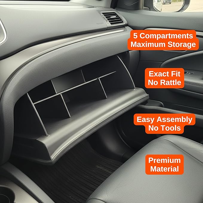 Vehicle OCD – Center Console Divider and Glove Box Organizer for Honda Pilot (2016-2022), Ridgeline (2017-2023), and Passport (2017-2023) – Made in USA – SLX516