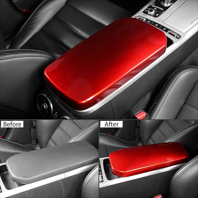 ABS Car Central Console Armrest Cover Armrest Cushion Cover Center Console Box Pad Compatible with Kia Stinger 2017-2024 Accessories (Glossy Red Style)