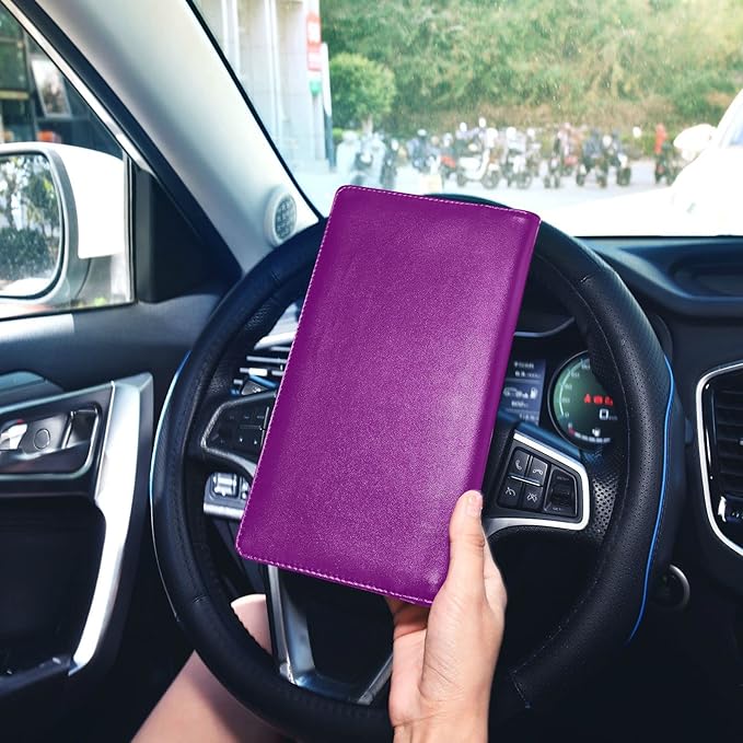 Caihoyu Custom Car Registration and Insurance Card Holder Personalized Leather Glove Box Organize Men Women Wallet Accessories Case for Cards, Essential Document Driver License Purple