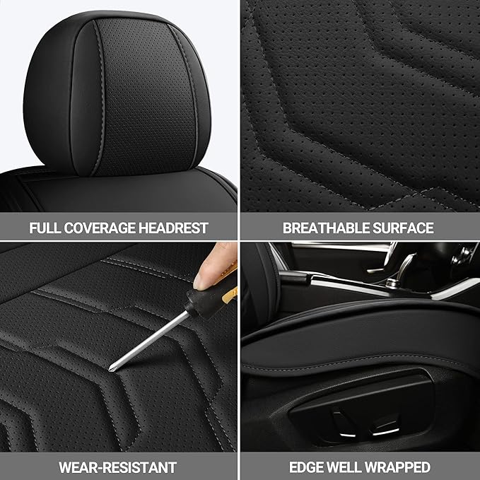 AOOG Leather Car Seat Covers Universal fit Most Sedans SUV Trucks (Full Set, Black)