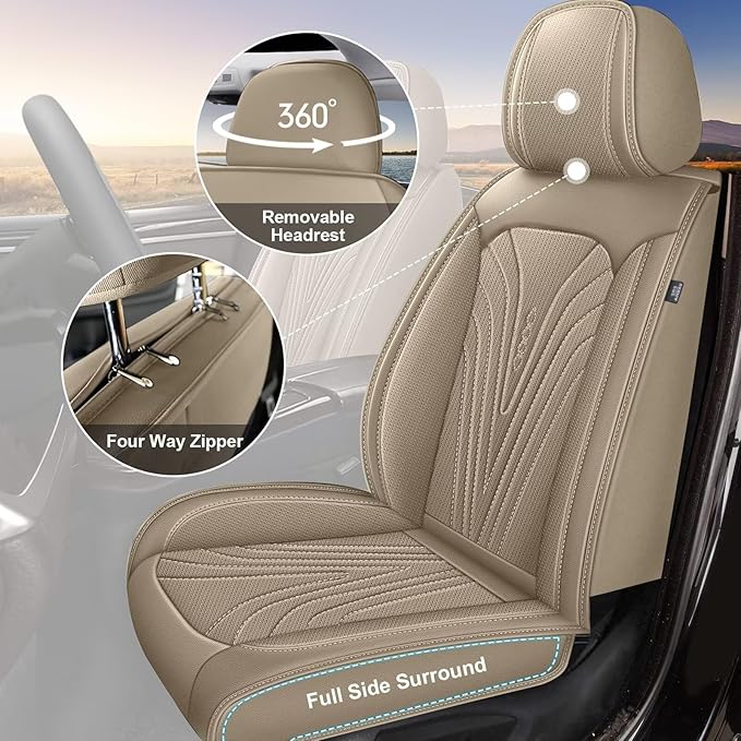 DISUTOGO Full Set Seat Covers Fit for Nissan Rogue 2009-2025 2026 Waterproof Faux Leather Automotive Cushion Protector Car seat Covers Compatible Airbag(5 Seats, Beige)