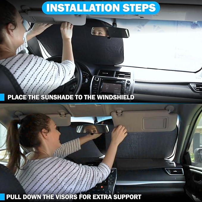 Autovir 2 Piece Car Windshield Sun Shade Foldable | Durable Polyester Windshield Sunshade Blocks Sun, Heat, and UV Rays | Sunshade for Car Ensuring Interior Protection | Small (29"x23.5")