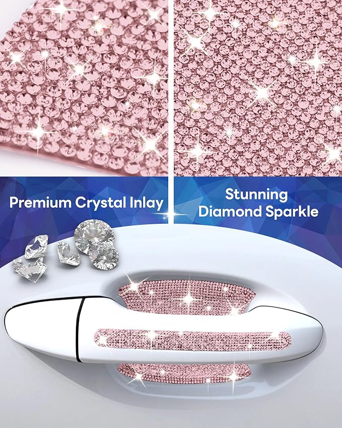 Bling Car Door Handle Protector, 10 PCS, Pink Sparkling Rhinestone Cars Door Protective Cover, Anti-Scratch Auto Handles Sticker, Universal Bling Car Accessories for Women