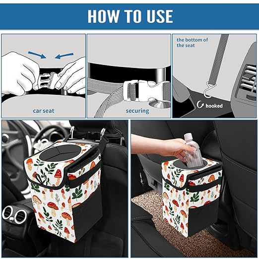 GVGHIDZ Car Trash Can – Multi-Purpose, Lightweight and Portable with Durable Water-Resistant Coating, No Installation Required, Practical and Ample Capacity, Variety of Colors.Mushroom