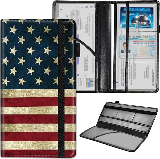 Mxfdegf Car Registration and Insurance Holder, Cool Car Accessories for ID, Driver's License Cards & Essential Document, business cards, Men&Women,Old American Flag