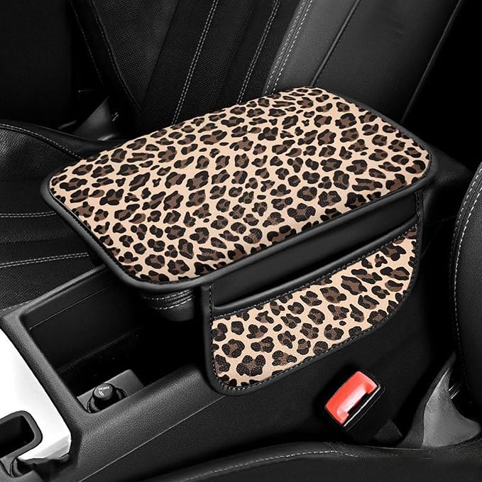 Forala Auto Center Console Pad PU Leather Car Armrest Seat Box Cover Protector Universal Fit (Tan)