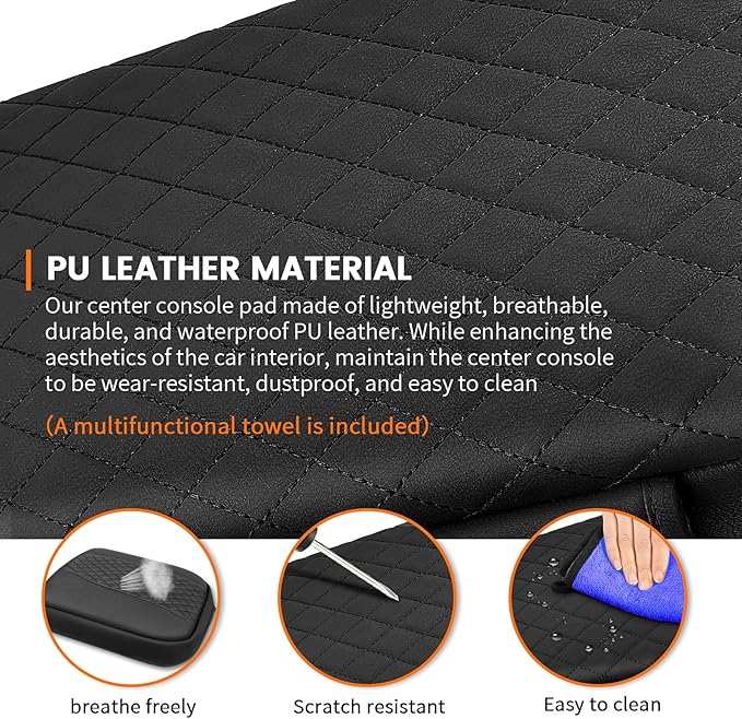 Car Center Console Cover for Chevy Silverado GMC Sierra 2019-2026, Tahoe & Suburban & Yukon 2021-2026 Bucket Seat, PU Armrest Cover Center Console Pad Interior Accessories, Anti-Scratch, Black