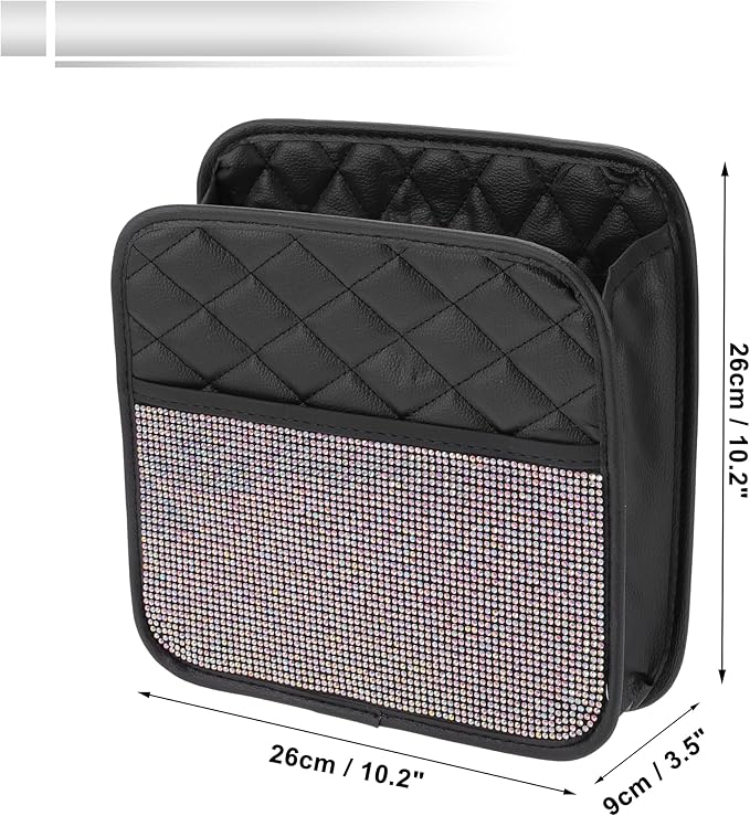 1 Pcs Universal Car Trash Can Hanging 10.2" Length 3.5" Width 10.2" Height Trash Bin Multicolor Faux Leather Rhinestone