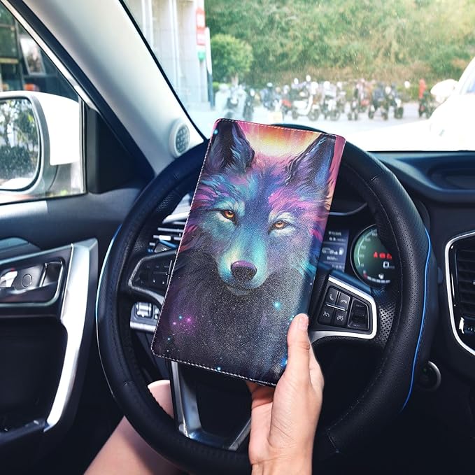 Purple Galaxy Wolf Car Registration and Insurance Holder Vehicle Glove Box Organizer Car Accessories Wallet Case for Women Men 202a0001