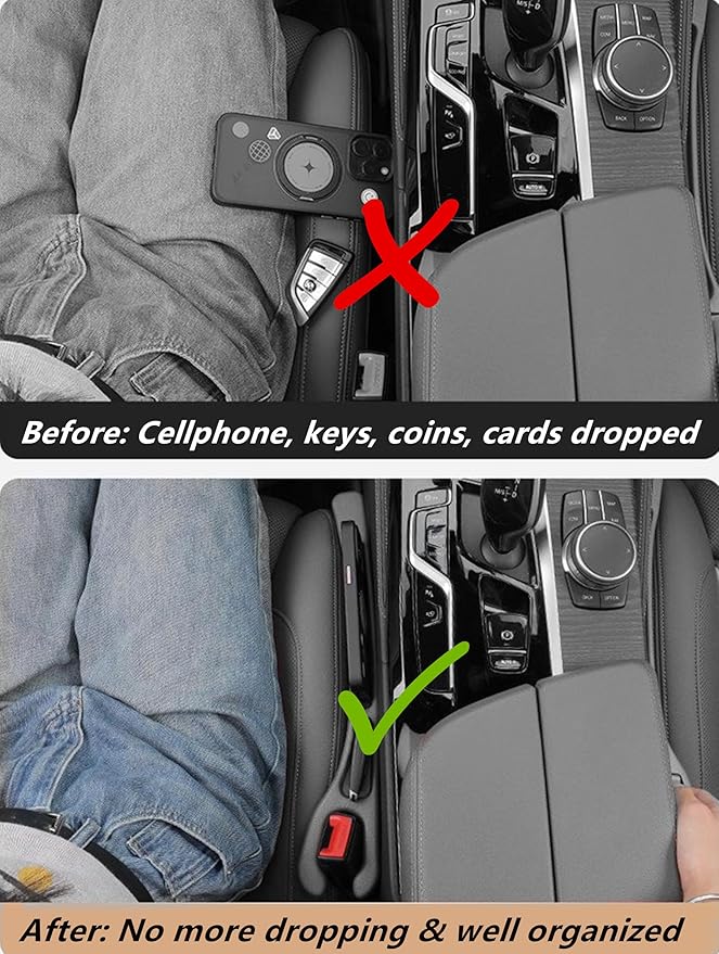2 Pack No Drop Car Seat Gap Filler Guard, Stopper/Catcher to Fill the Gap between Seat and Console Black Car Crevice Inbetween Blocker Plug Space Pad X01