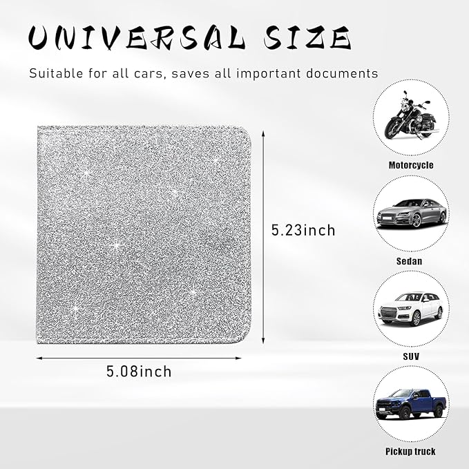 Ziciner Car Registration and Insurance Holder, Auto Card Document Glove Box Organizer with Magnetic Closure, Universal Vehicle Interior Accessories for Cars SUVs (Silver-Small)
