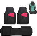 FH Group Automotive Floor Mats Tall Channel Pink Universal Fit Full Set Climaproof™ for Most Sedan, SUV and Trucks, Trimmable Rubber Combo Small Car Seat Cover Design Heavy-Duty Floor Mats for Car