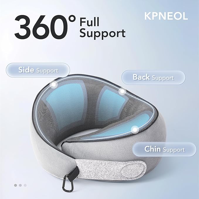 KPNEOL Travel Pillow, 100% Pure Memory Foam Travel Neck Pillow Airplane Neck Support Ergonomic Design for Traveling Suitable for Airplanes,Offices and Cars-Gray