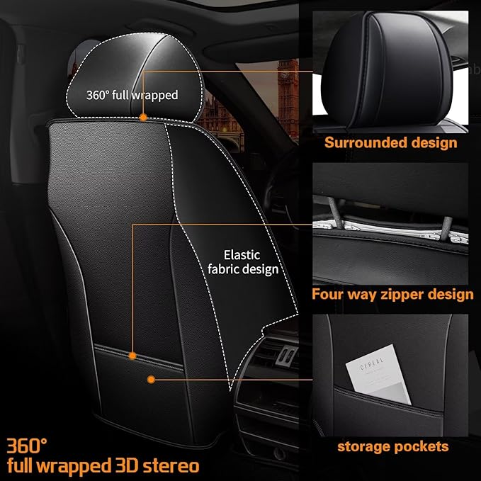 DISUTOGO Seat Covers Fit for Leaf 2011-2024 2025 Front Seat Covers Faux Leather Car Seat Covers Breathable Waterproof Car Seat Protector (2 Seats, Black&Redline)