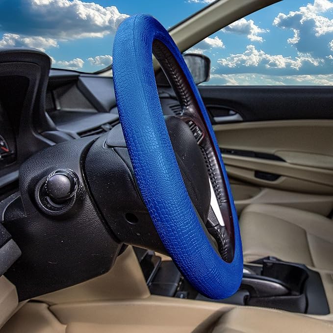 FH Group Universal Fit Silicone Snake Pattern with Massaging Grip Dark Steering Wheel Cover fits most Cars, SUVs, Trucks, and Vans Dark Blue