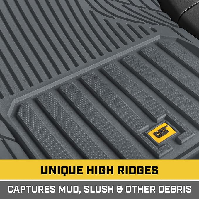 Cat® ToughLiner™ Gray Car Floor Mats - Heavy Duty Trim to Fit Floor Mats for Trucks - All-Weather Truck Accessories & Odorless Rubber Automotive Floor Mats - Car Mats & SUV Floor Liners for Car