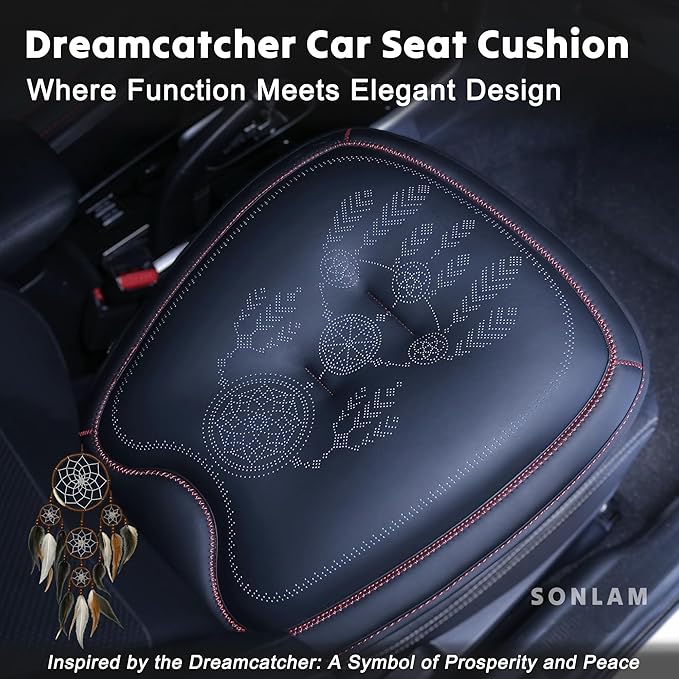 Comfort Dreamcatcher Car Seat Cushion Non-Slip - Relaxing, Optimal Support & Posture for Long Drive (Single Seat (Black with Red))