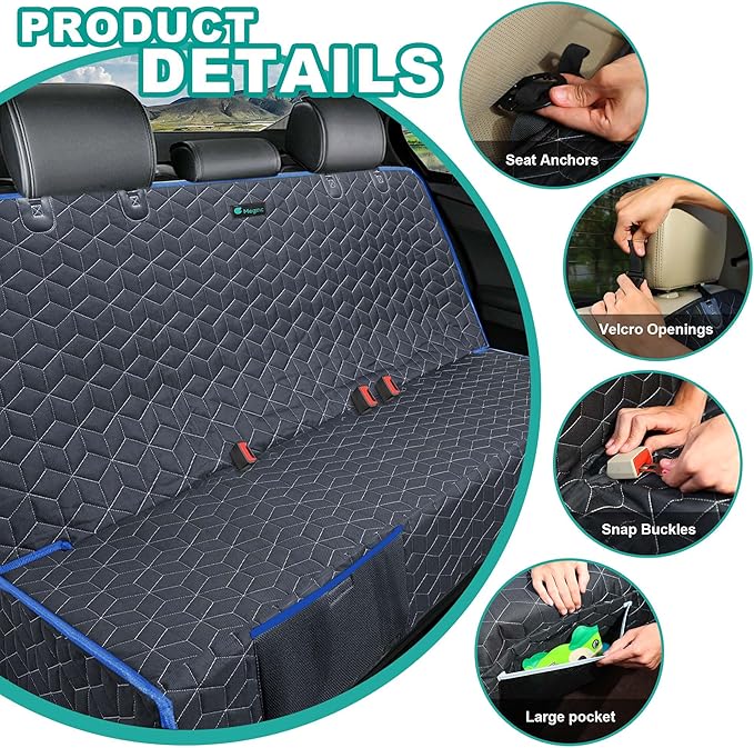 Meginc Back Seat Cover for Dogs, Washable Bench Seat Covers for Trucks,Dog Car Seat Covers for Ford f150/Ram1500/Nissan Frontier/Toyota Tacoma/GMC Canyon/Silverado (Blue)