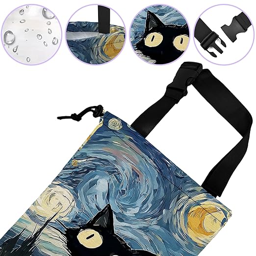 UUCBTAH Car Trash Bag Cat Under The Starry Sky Car Garbage Bag Waterproof Car Trash Can for Back Seat with Adjustable Straps and Drawstring, Foldable Car Trash Bin for Car Accessories