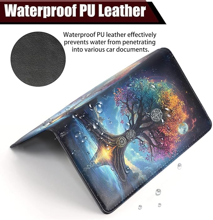 Car Document Holder with Magnetic Shut, Car Registration and Insurance Card Holder, Vehicle Glove Box Organizer Documents, Driver License, Auto Paperwork Organizer Wallet, Colorful Cosmic Tree Pattern