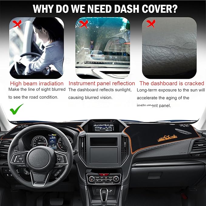Dash Cover for Subaru Forester Accessories 2019-2022 2023 2024 Dashboard Cover Mat Pad UV Rays Reflection Carpet Protector Sunshield Custom Fit Foldable Interior Decoration, Orange Trim