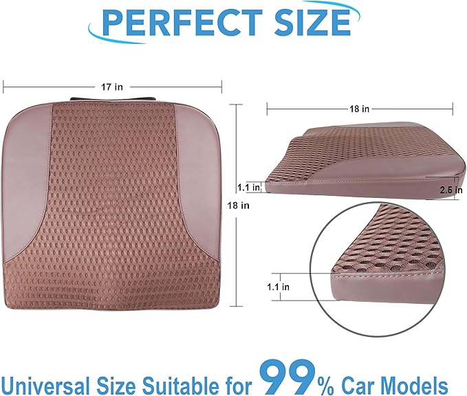 Car Seat Cushion, Comfortable Memory Foam Seat Pillow for Driving, Sciatica-Back Pain Relief, Cushion for Car-Truck, Office, Wheelchair - Brown