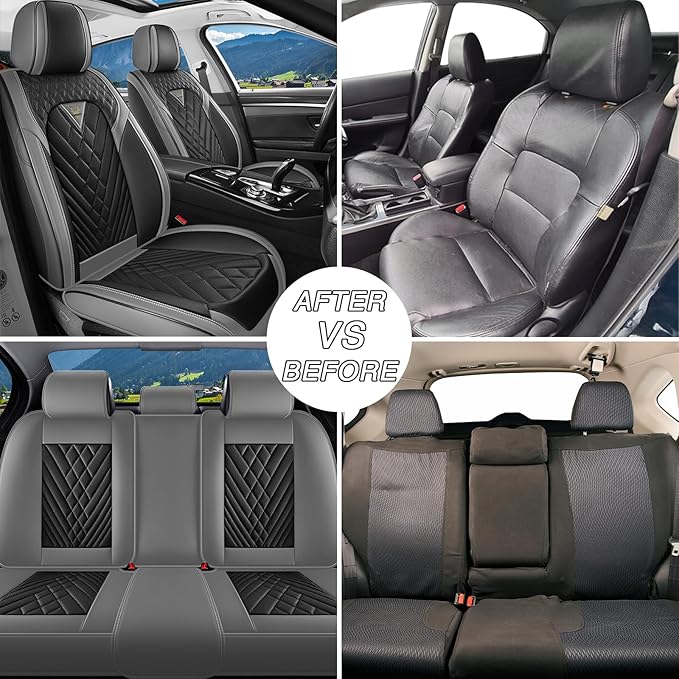 BYXN Car Seat Covers for Jeep Wrangler 2000-2026,Breathable Nappa Leather Car Seat Protector,Full Seat Cover Automotive Seat Cushion with Airbag Compatible(5 Seats,Gray-Black)