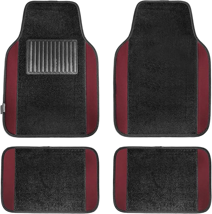 FH Group Automotive Floor Mats – Universal Fit Premium Carpet Car Mats with Driver Heel Pad, Full Set for Cars, SUVs & Trucks - Burgundy