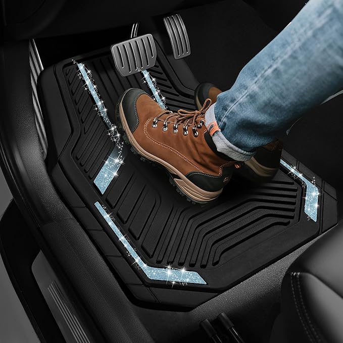 PIC AUTO Car Floor Mats, Light Blue Sparkly Crystal Bling Glitter Car Mats Set, Front and Rear Heavy Duty Rubber Car Mats with Anti-Slip Backing, All Weather, Trim-to-Fit for SUVs, Trucks, Sedan, Vans