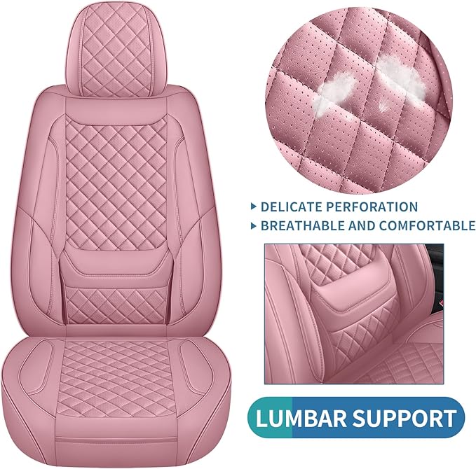 hoozoom Front Seat Covers for Cars Breathable Leather Seat Covers Waterproof Seat Protectors Universal Fit for Most Automotive Cars SUV Trucks Van(Pink, Front Pair)