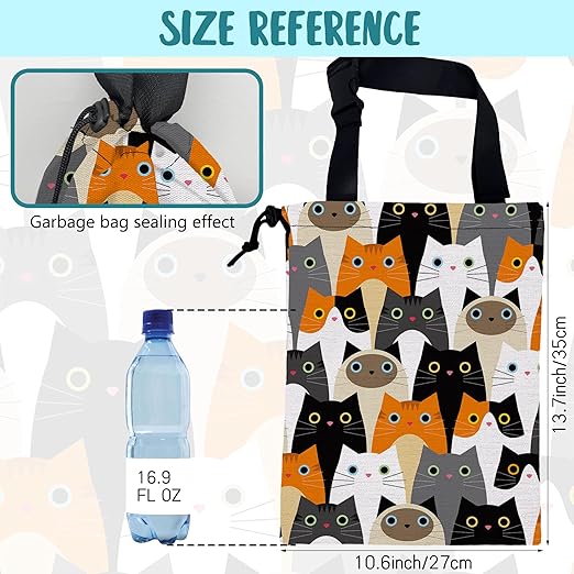 KXWQTRDD Car Trash Bag Cute Cartoon Cats Leak-Proof Waterproof Car Garbage Bag with Drawstring Foldable Canvas Trash Bin with Adjustable Buckle for Car Accessories, Travelling, Camping