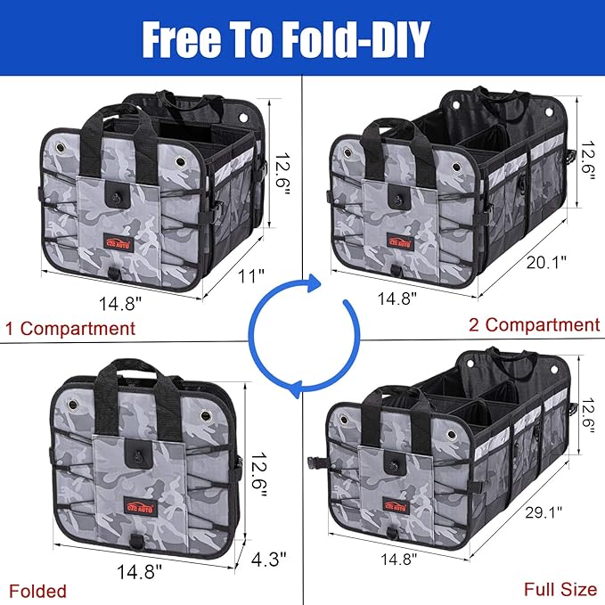CZC AUTO Car Trunk Organizer Collapsible Cargo Trunk Storage Organizer with 6 Compartments for Car Suv Truck (Camouflage)