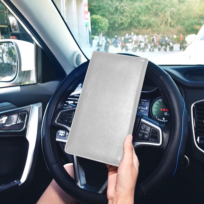 Caihoyu Custom Car Registration and Insurance Card Holder Personalized Leather Glove Box Organize Men Women Wallet Accessories Case for Cards, Essential Document Driver License Light Grey